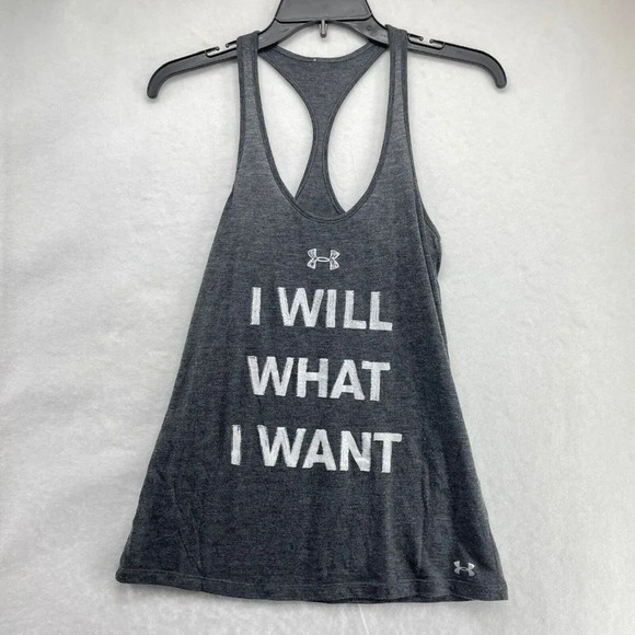 Under Armour Tank Top Women's Sz S Gray Statement Print Scoop Neck Racerback - Picture 1 of 7